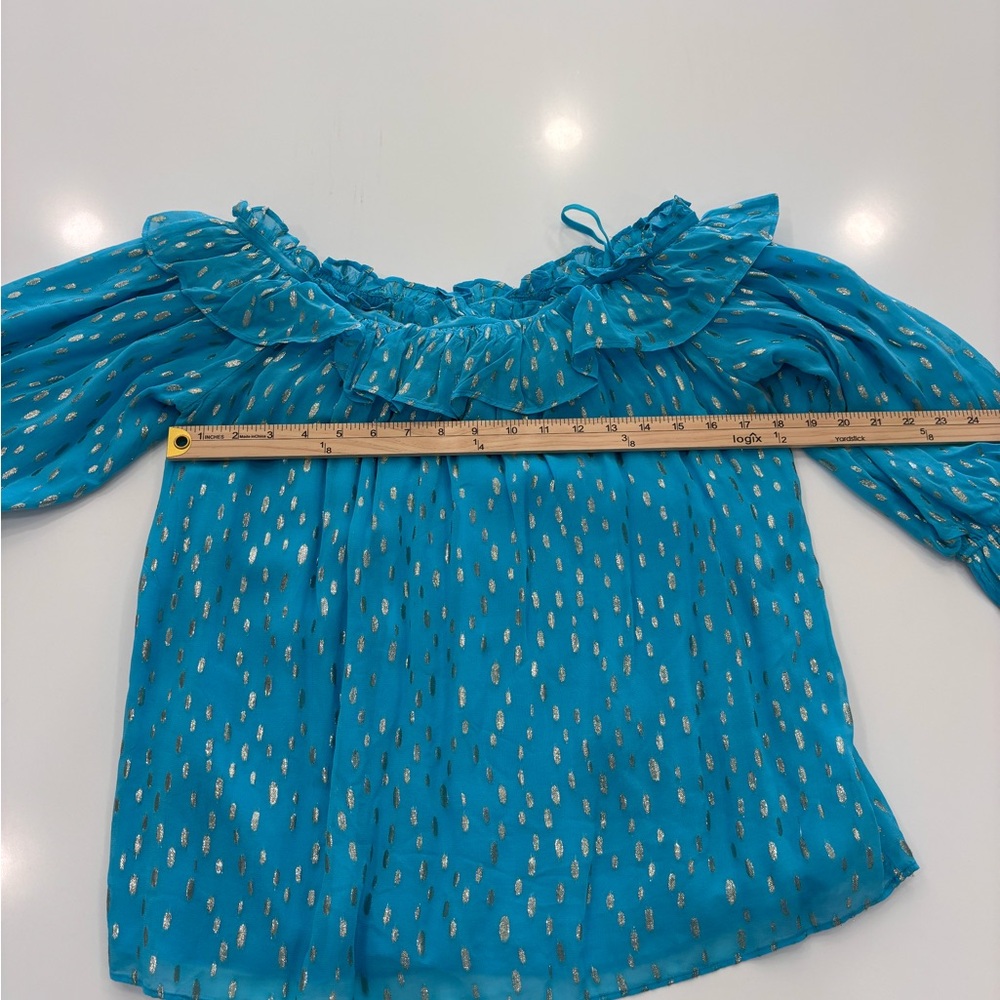 Lilly Pulitzer CeeCee on OR off the Shoulder Turquoise Metallic top Size Large - Picture 3 of 6